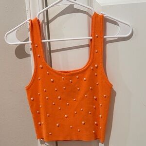 Love Tree Orange Pearl-Adorned Crop Top